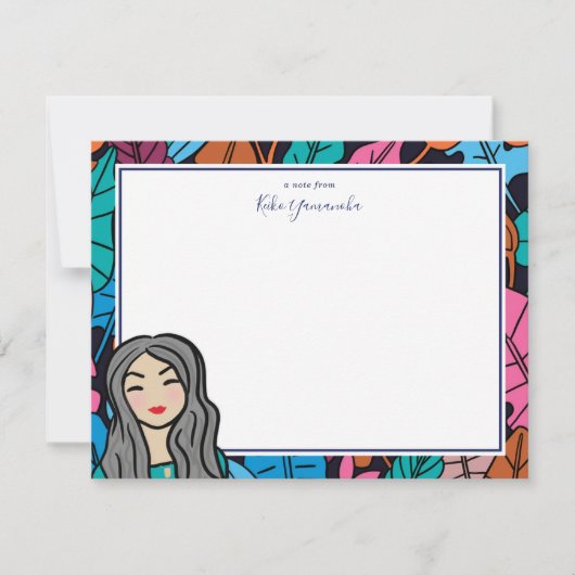 Niedlicher Cartoon Lady mit grauem Haar Mitteilungskarte (Vorderseite)