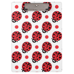 Niedlicher Cartoon Ladybug, Red & White Polka Dots Klemmbrett