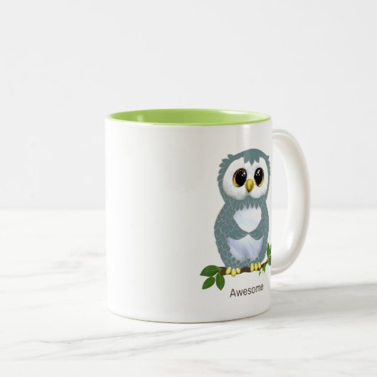 Niedlicher Cartoon, Laurel Blätter & Kalligraphie Zweifarbige Tasse (VorderseiteRechts)