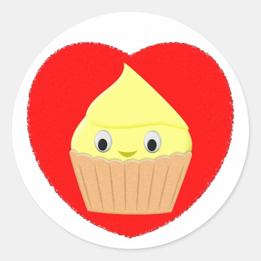 Niedlicher Cartoon Lemon Cupcake in der Runder Aufkleber (Vorderseite)