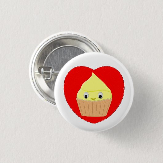 Niedlicher Cartoon Lemon Cupcake in Rotem Herzen S Button (Vorne & Hinten)