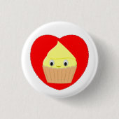 Niedlicher Cartoon Lemon Cupcake in Rotem Herzen S Button (Vorderseite)