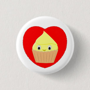 Niedlicher Cartoon Lemon Cupcake in Rotem Herzen S Button