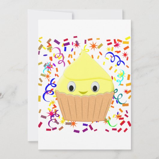 Niedlicher Cartoon Lemon Cupcake mit Confetti Invi Einladung (Vorderseite)