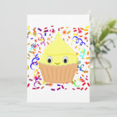 Niedlicher Cartoon Lemon Cupcake mit Confetti Invi Einladung (Stehend Vorderseite)