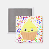 Niedlicher Cartoon Lemon Cupcake mit Confetti Magn Magnet (Vorderseite/Rückseite)