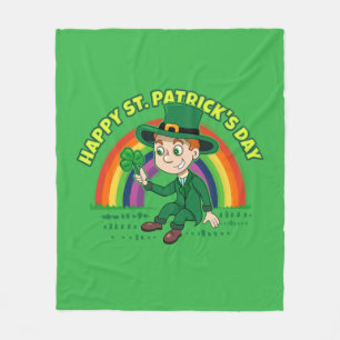 Niedlicher Cartoon-Leprechaun mit Kleeblatt und Re Fleecedecke