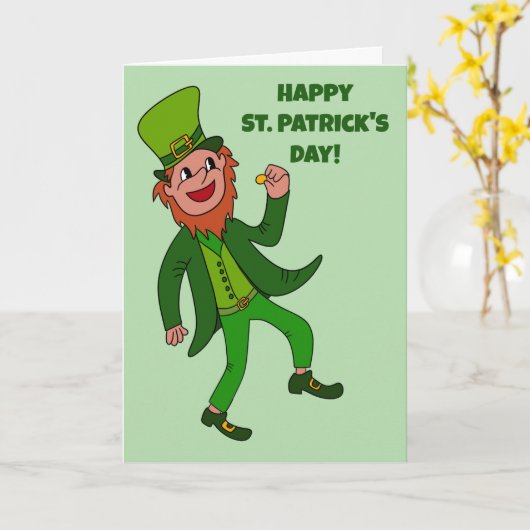Niedlicher Cartoon Leprechaun St. Patrick's Day Karte (Gelbe Blume)