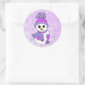 Niedlicher Cartoon Lila Snowman Snowflakes Weihnac Runder Aufkleber (Tasche)