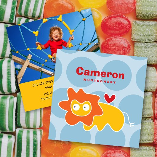 Niedlicher Cartoon Lion Kid Profile Foto alling Ca Quadratische Visitenkarte