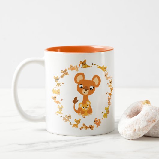 Niedlicher Cartoon Lionesses Mandala Tasse (Mit Donut)