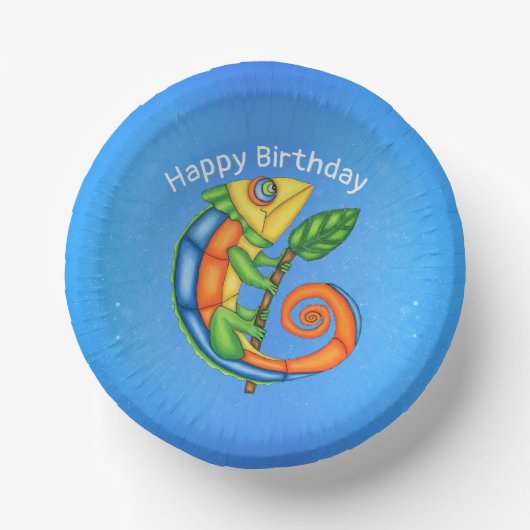 Niedlicher Cartoon Lizard Leaf Birthday Pappteller (Vorderseite)