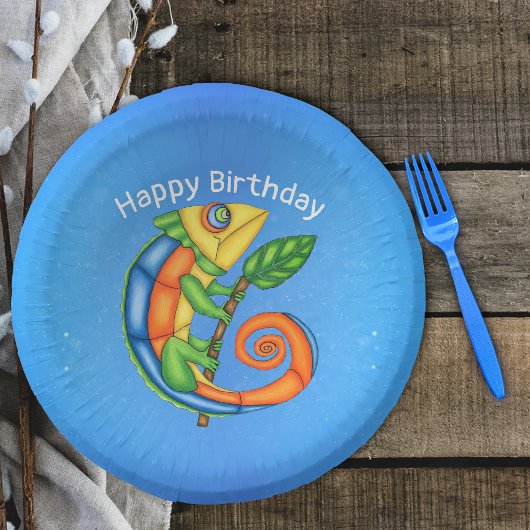 Niedlicher Cartoon Lizard Leaf Birthday Pappteller