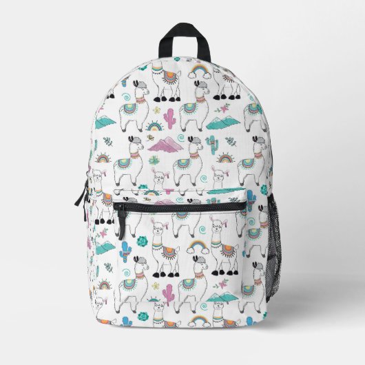 Niedlicher Cartoon Llama Pattern Bedruckter Rucksack (Vorderseite)