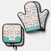 Niedlicher Cartoon Llama Pattern Ofenhandschuh & Topflappen-Set (Vorderseite/Rückseite)