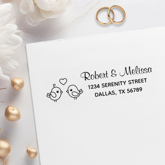 Niedlicher Cartoon Lovebirds - Anschrift Gummistempel