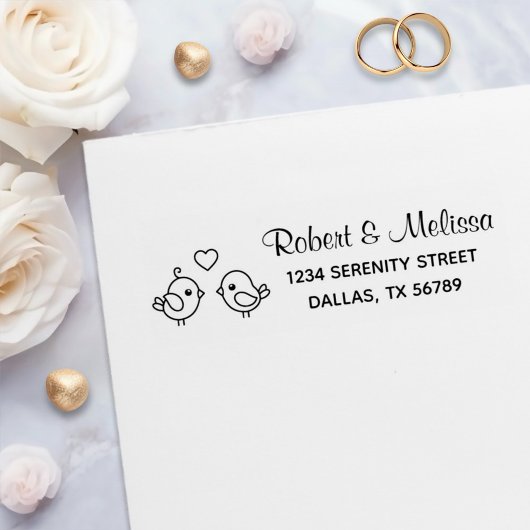 Niedlicher Cartoon Lovebirds - Anschrift Permastempel