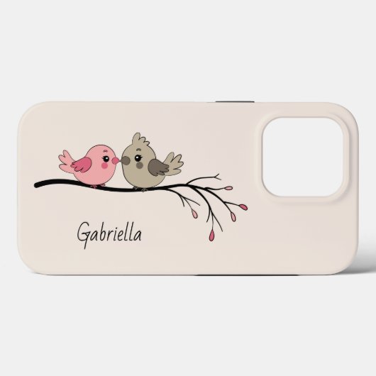 Niedlicher Cartoon Lovebirds auf dem Ast Valentins Case-Mate iPhone Hülle (Rückseite (Horizontal))