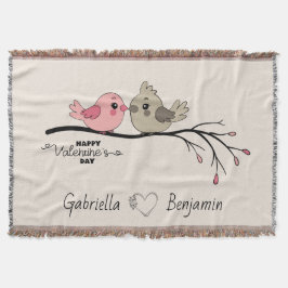 Niedlicher Cartoon Lovebirds auf dem Ast Valentins Decke