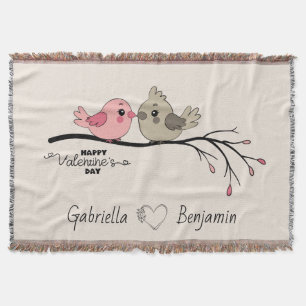 Niedlicher Cartoon Lovebirds auf dem Ast Valentins Decke