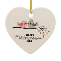 Niedlicher Cartoon Lovebirds auf dem Ast Valentins