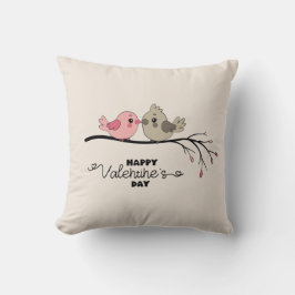 Niedlicher Cartoon Lovebirds auf dem Ast Valentins Kissen