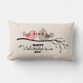 Niedlicher Cartoon Lovebirds auf dem Ast Valentins Lendenkissen
