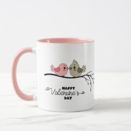 Niedlicher Cartoon Lovebirds auf dem Ast Valentins Tasse