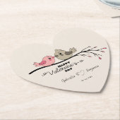 Niedlicher Cartoon Lovebirds auf dem Ast Valentins Untersetzer (angewinkelt)