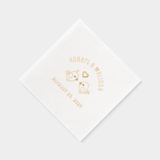 Niedlicher Cartoon Lovebirds Couple Wedding Jubilä Servietten Mit Folie (Rechts)