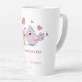 Niedlicher Cartoon Lovebirds Rosa Herzchen Valenti Milchtasse (Rechte Ecke)