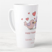 Niedlicher Cartoon Lovebirds Rosa Herzchen Valenti Milchtasse (Linke Ecke)