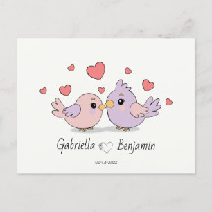 Niedlicher Cartoon Lovebirds Rosa Herzchen Valenti Postkarte