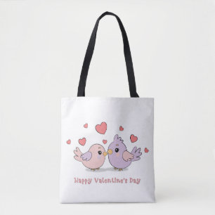 Niedlicher Cartoon Lovebirds Rosa Herzchen Valenti Tasche