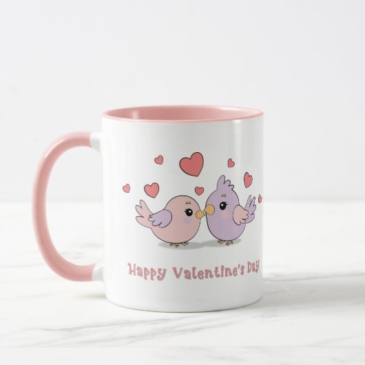 Niedlicher Cartoon Lovebirds Rosa Herzchen Valenti Tasse (Links)