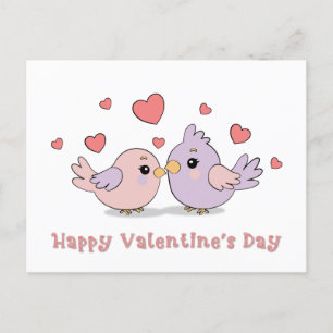 Niedlicher Cartoon Lovebirds und HerzValentinstag Postkarte
