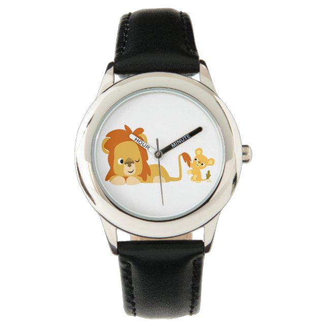 Niedlicher Cartoon Löwe Vater und Cube Watch Armbanduhr (Vorderseite)