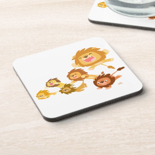 Niedlicher Cartoon Löwen's Parade Untersetzer Set (Linke Seite)