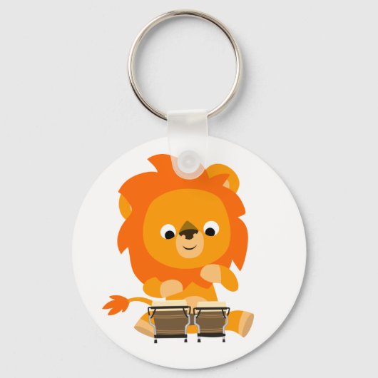 Niedlicher Cartoon Löwenzettel mit Bongos Keyring Schlüsselanhänger (Vorderseite)