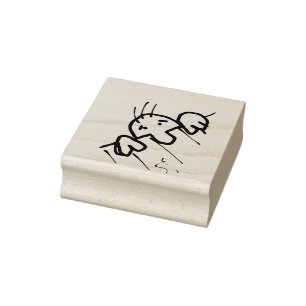 Niedlicher Cartoon-Mann pinkelt über einen Zaun Gummistempel