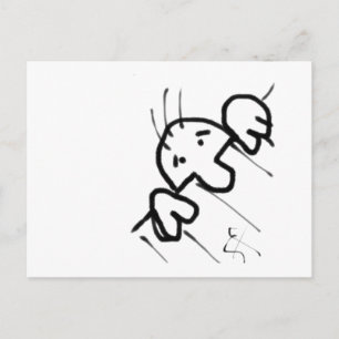 Niedlicher Cartoon-Mann pinkelt über einen Zaun Postkarte