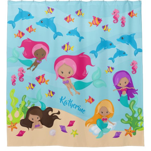 Niedlicher Cartoon Meerjungfrau Duschvorhang (Vorderseite)