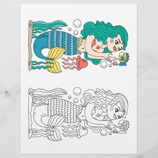 Niedlicher Cartoon-Meerjungfrau-Farbseite Flyer (Vorne)