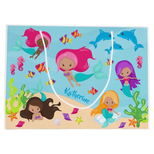 Niedlicher Cartoon Meerjungfrau Große Geschenktüte (Rückseite)