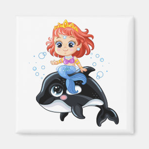 Niedlicher Cartoon Meerjungfrau und Orca Magnet