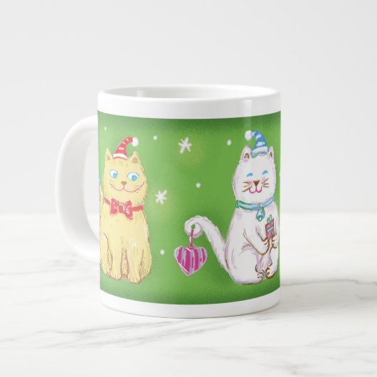 Niedlicher Cartoon Meowy Weihnachtskatzen in Weihn Jumbo-Tasse (Vorderseite Links)