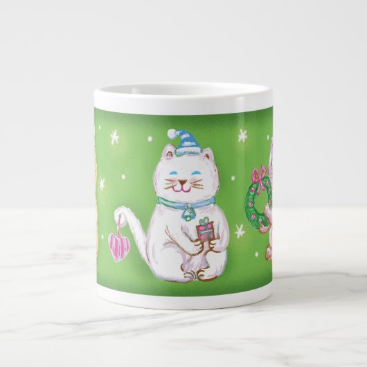 Niedlicher Cartoon Meowy Weihnachtskatzen in Weihn Jumbo-Tasse (Vorderseite)