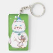 Niedlicher Cartoon Meowy Weihnachtskatzen in Weihn Schlüsselanhänger (Rückseite)