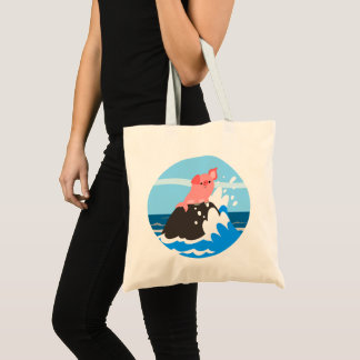 Niedlicher Cartoon Mercin auf einer Rock Tote Tasc Tragetasche