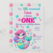 Niedlicher Cartoon Mermaid Birthday Invasion|Sea P Einladung (Vorne/Hinten)